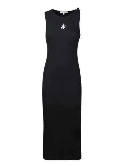 Jw Anderson Anchor Embroidered Body-con Twisted Strap Midi Dress In Black