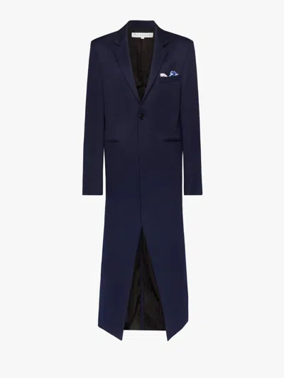 Jw Anderson Long Coat With Satin Handkerchief In Blue