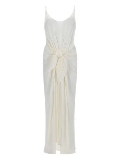 Jw Anderson Long Draped Dress Spaghetti Straps Knot In White
