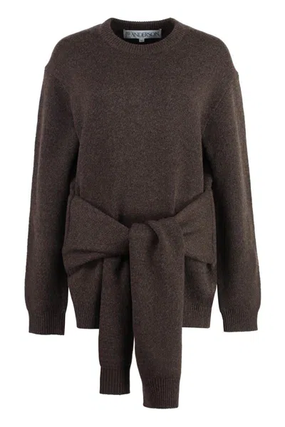 Jw Anderson Draped Tie-front Knit Sweater In Brown