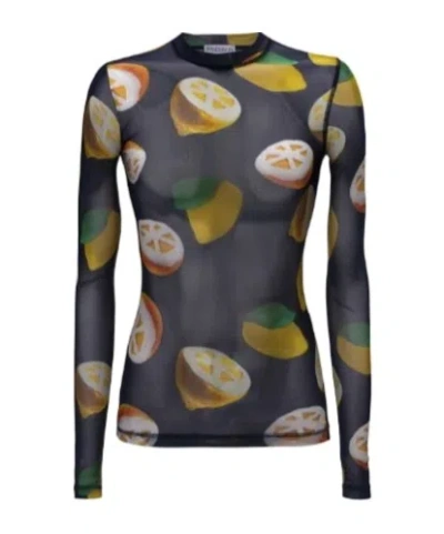 Jw Anderson Long Sleeve Mesh Top In Navy,multi