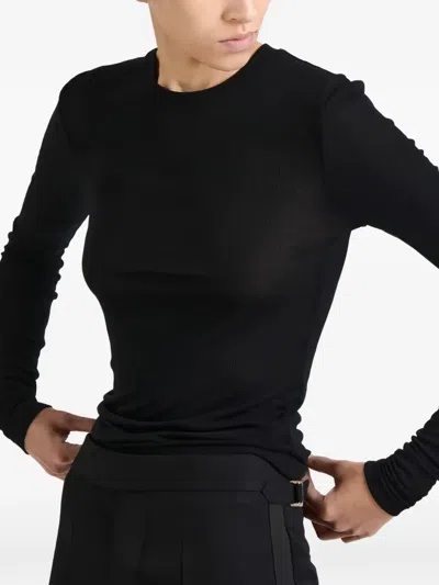 Jw Anderson Slim Fit Long Sleeve Round Neck Top In Black