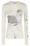 Jw Anderson Sheer Graphic Print Top With Long Sleeves In Neutral