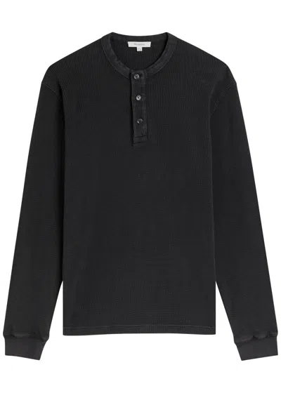 Jw Anderson Long Sleeve Waffle Knit Henley In Black