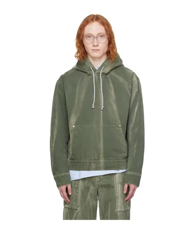 Jw Anderson Long Sleeved Hooded Hooded Sweater In Green