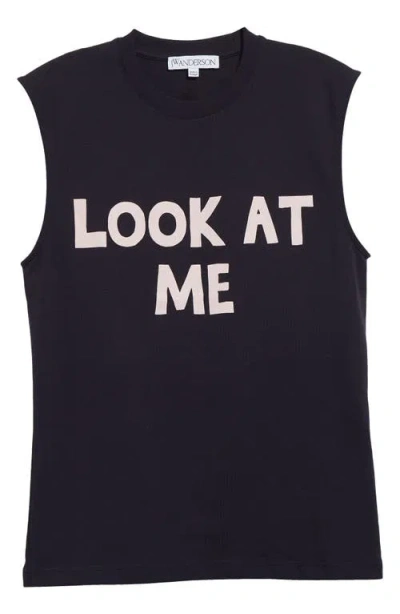 Jw Anderson Look At Me Graphic Muscle Tee In Dark Navy