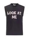 Jw Anderson Blue Sleeveless Top With Maxi Print On The Front And Logo Detail On The Rear In Dark Navy