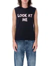 Jw Anderson Blue Sleeveless Top With Maxi Print On The Front And Logo Detail On The Rear In Dark Navy