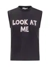 Jw Anderson Blue Sleeveless Top With Maxi Print On The Front And Logo Detail On The Rear In Black