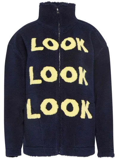 Jw Anderson Look-intarsia Zip-front Jacket In Blue