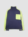 Jw Anderson Patch Pocket Sweater In Navy,electric Lime