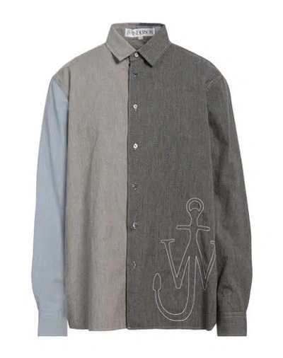Jw Anderson Anchor-embroidered Patchwork Shirt In Grey