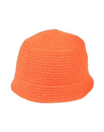 Jw Anderson Man Hat Orange Size Onesize Alpaca Wool, Acrylic, Polyamide, Polyester, Calfskin
