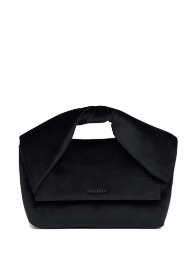 Jw Anderson Medium Twister Velvet Tote Bag In Black