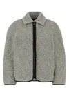 Jw Anderson Textured Wool Blend Jacket With High Collar In Gray