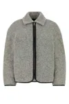 Jw Anderson Textured Wool Blend Jacket With High Collar In Gray