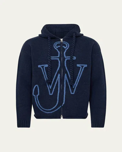 JW ANDERSON MEN'S ANCHOR EMBROIDERY ZIP HOODIE