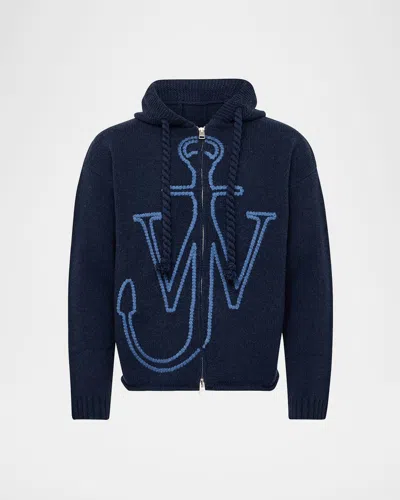 JW ANDERSON MEN'S ANCHOR EMBROIDERY ZIP HOODIE