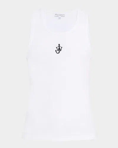 Jw Anderson Men's Anchor Ribbed Tank Top In White