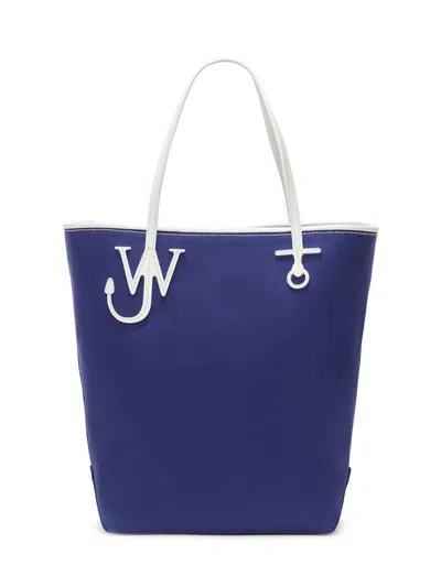 Jw Anderson Men's Anchor Tall Leather Tote Bag In Blue White