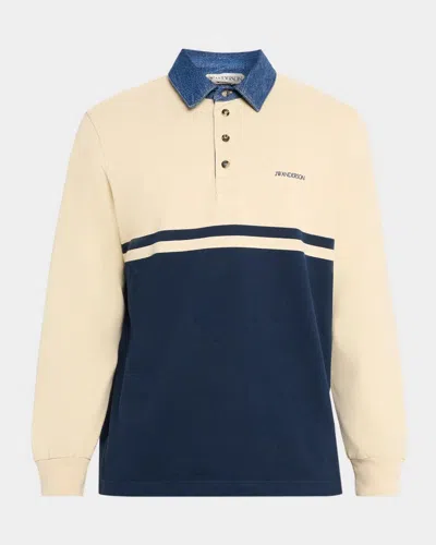 Jw Anderson W Anderson Mens Brand-embroidered Cotton Polo Top Off White Navy In Multi