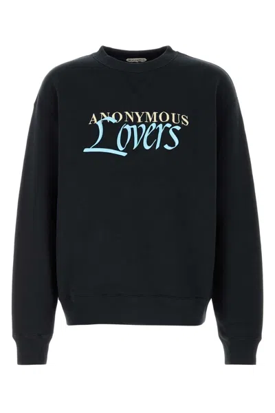 Jw Anderson Mens Washed Black Anonymous Lovers Crewneck Cotton-jersey Sweatshirt