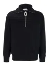 Jw Anderson Men Black High Neck Sweater With Front Zip Closure And Logo Embroidery In Wool Man In Black