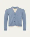 Jw Anderson Men's Contrast Layered Cardigan In Blue