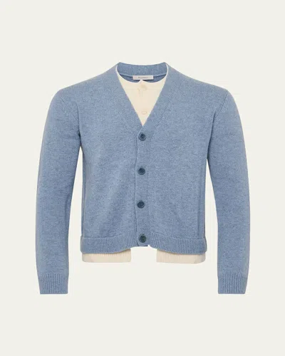 Jw Anderson Men's Contrast Layered Cardigan In Blue