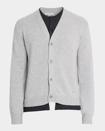 Jw Anderson Men's Contrast Layered Cardigan In Gray