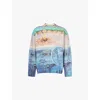 Jw Anderson Printed Wool Blend Knit Sweater In Cornflower Blue