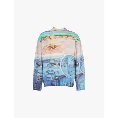 Jw Anderson Printed Wool Blend Knit Sweater In Cornflower Blue