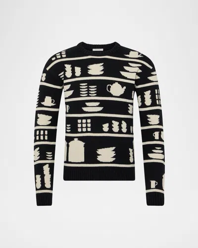 Jw Anderson Men's Crockery Jacquard Sweater In Multi