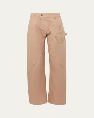 Jw Anderson Men's Crossover-fly Work Pants In Flax