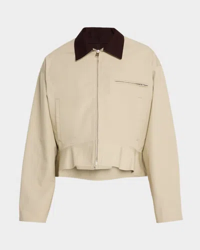 Jw Anderson Men's Curved-hem Cotton Workwear Jacket In Neutral