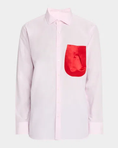 Jw Anderson Men's Dress Shirt With Satin Balloon Pocket In 324