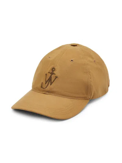Jw Anderson Baseball Cap In Beige Waxed Cotton With Anchor Embroidery In Brown
