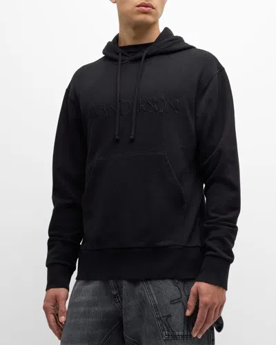 Jw Anderson Men's Embroidered Logo Hoodie In Black