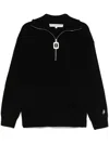 Jw Anderson Men Black High Neck Sweater With Front Zip Closure And Logo Embroidery In Wool Man In Black