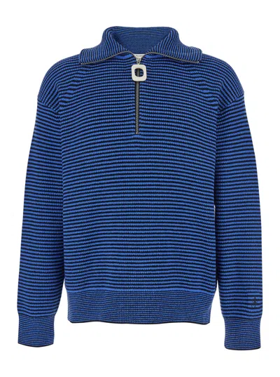 JW ANDERSON JW ANDERSON MEN BLUE SWEATER WITH HALF ZIP CLOSURE ON THE FRONT IN COTTON PIQUET MAN