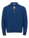 Jw Anderson Blue Sweater With Half Zip Closure On The Front In Cotton Piquet Man In Blue