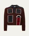 Jw Anderson House' Intarsia Polo Sweater In Dark Brown