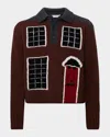 Jw Anderson House' Intarsia Polo Sweater In Dark Brown