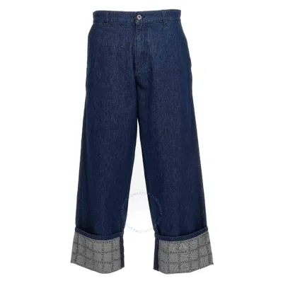 JW ANDERSON JW ANDERSON MEN'S INDIGO LOGO GRID TURN UP WORKWEAR JEANS