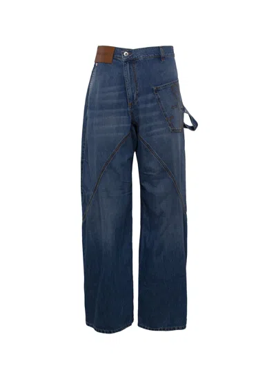 Jw Anderson Men's Light Blue Oversized Twisted Wide-leg Jeans For Ss24