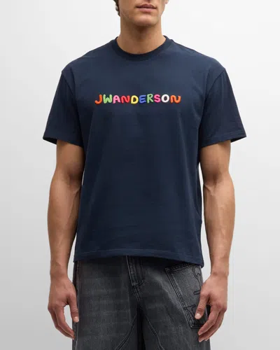 Jw Anderson Logo-embroidered Cotton T-shirt In Blue