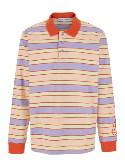 Jw Anderson Men Multicolor Polo Shirt With Logo Embroidery On The Sleeve And All-over Striped Motif