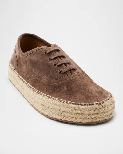 Jw Anderson Men's Suede Lace-up Espadrilles In Taupe