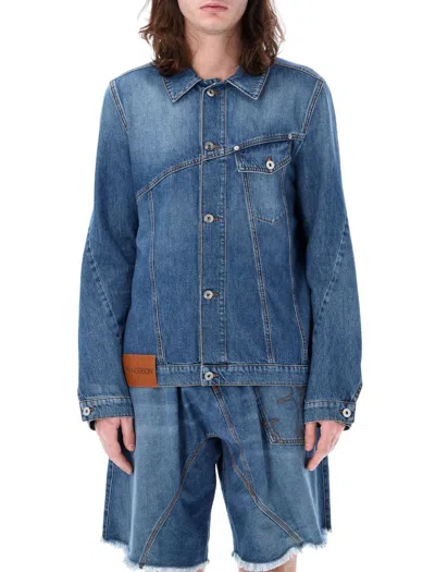 Jw Anderson Men's Twisted Denim Jacket In Blue