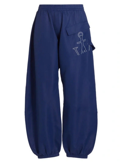 Jw Anderson Men's Twisted Logo Elasticized Joggers In Airforce Blue